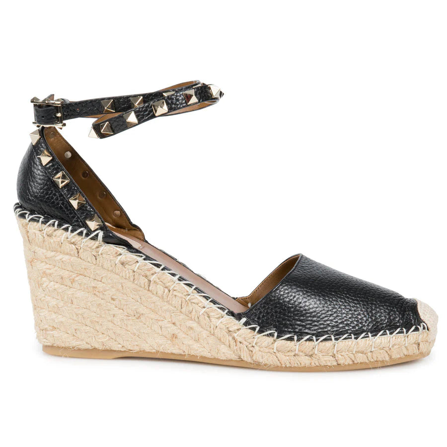 VALENTINO Black Rockstud Espadrille Wedge Size 39