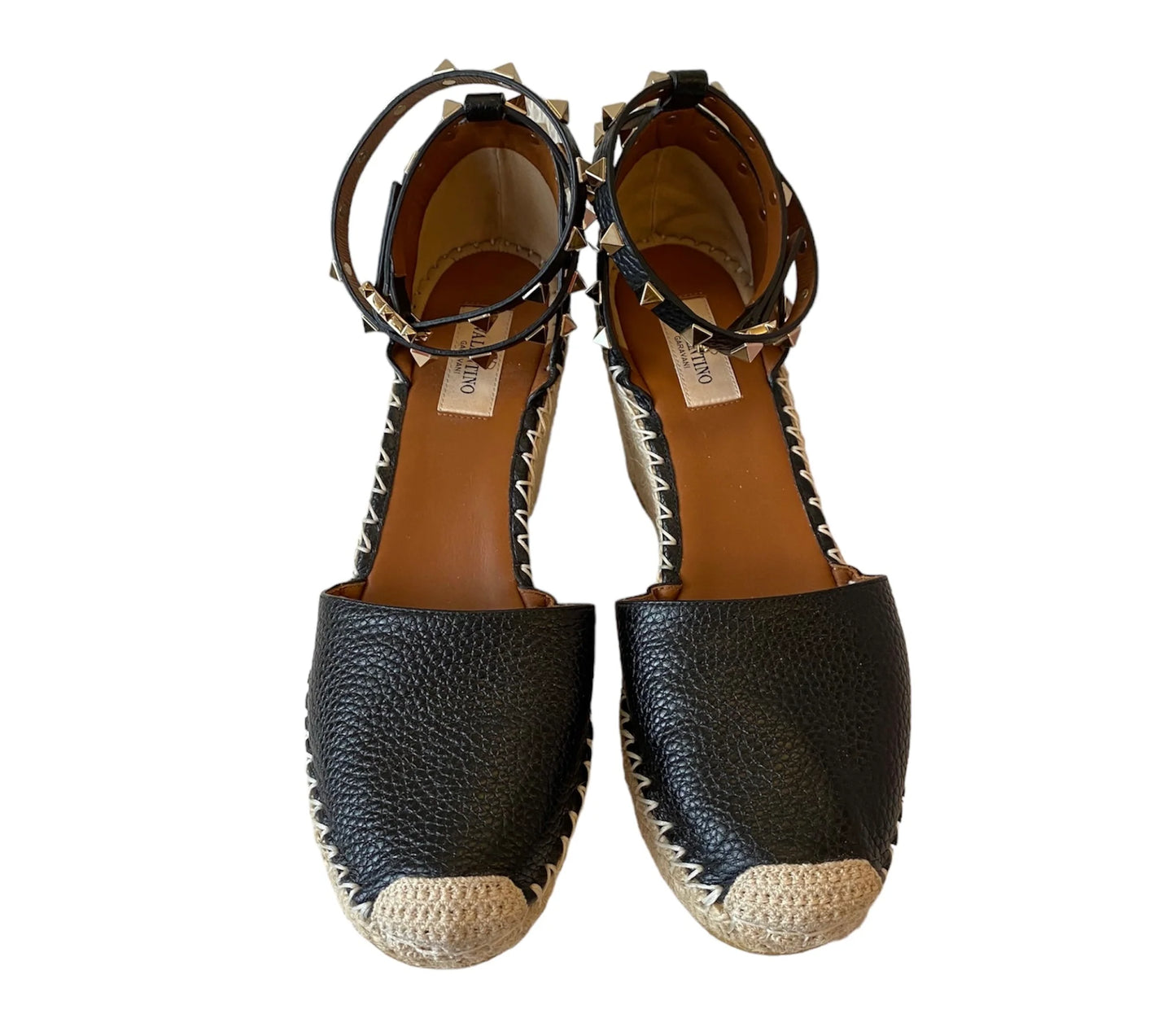 VALENTINO Black Rockstud Espadrille Wedge Size 39