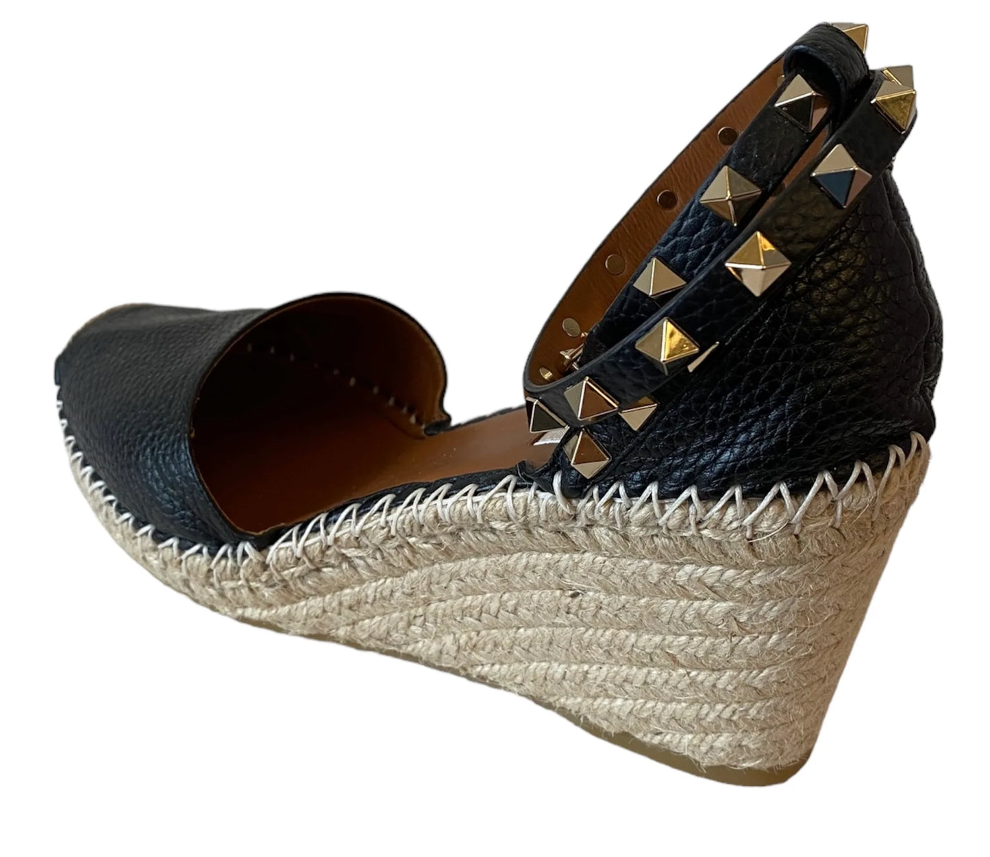 VALENTINO Black Rockstud Espadrille Wedge Size 39