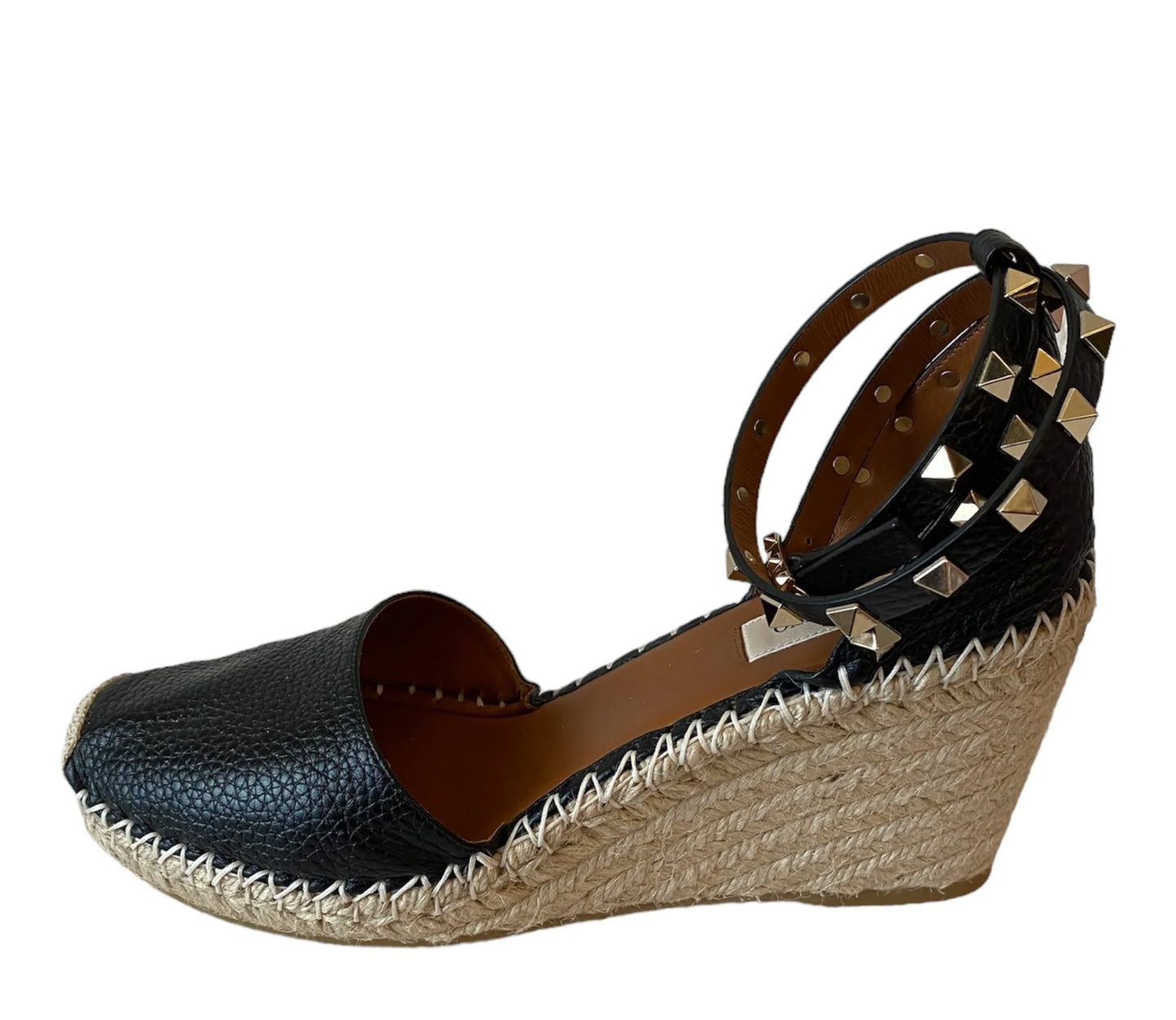 VALENTINO Black Rockstud Espadrille Wedge Size 39