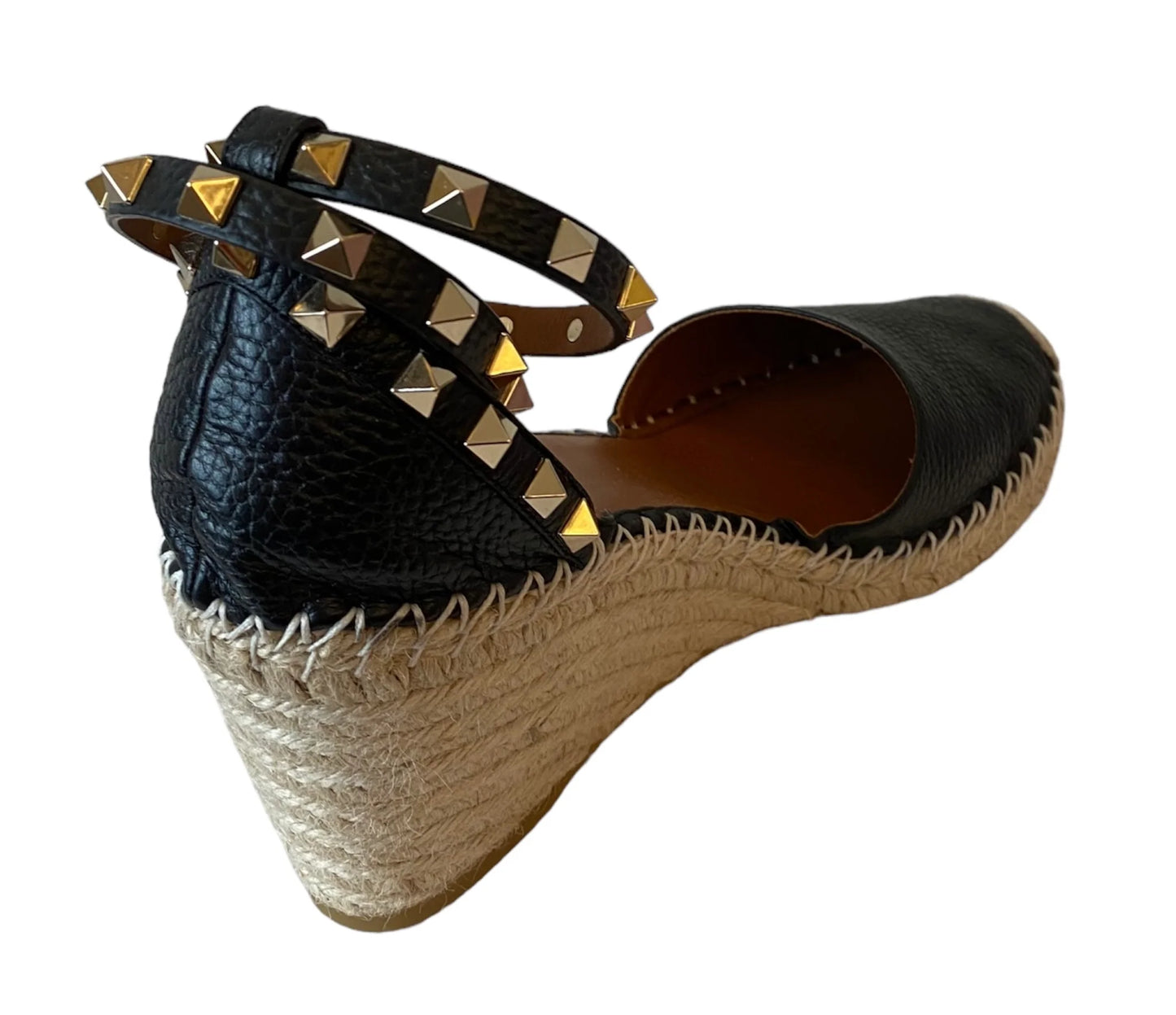 VALENTINO Black Rockstud Espadrille Wedge Size 39