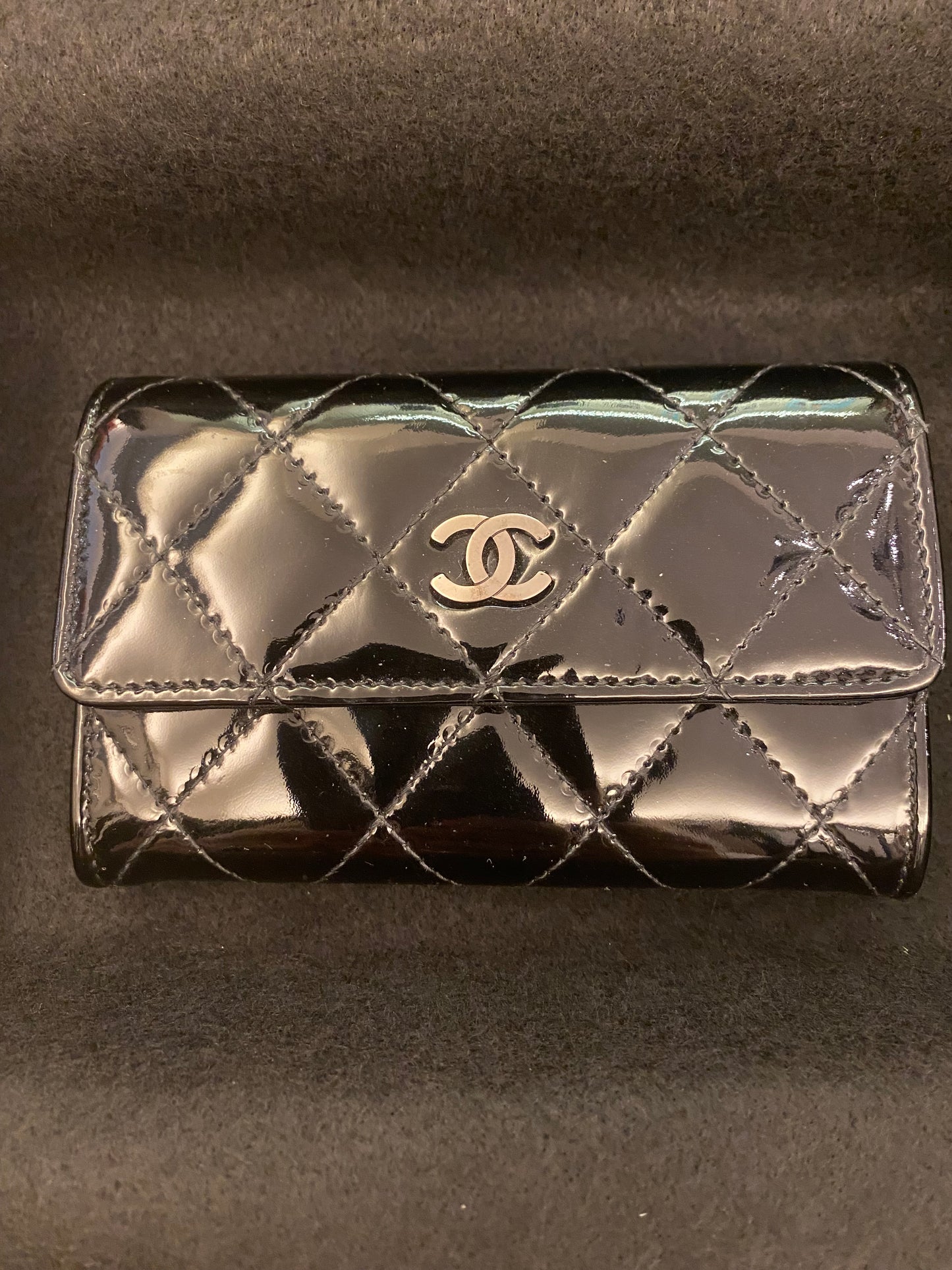 CHANEL Card Holder Patent Leather Black