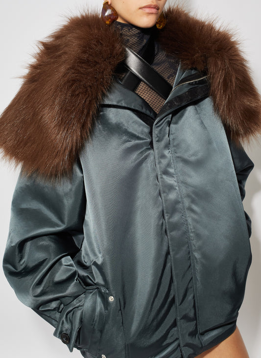 ALAÏA Fur-Embellished Maxi Bomber Jacket Size 38