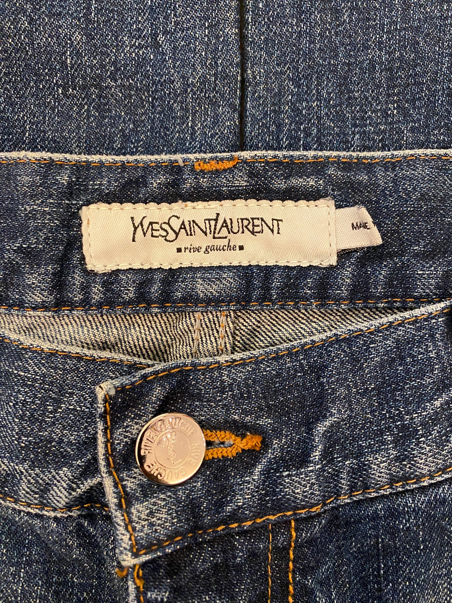 YVES SAINT LAURENT YSL Logo Blue Denim Jeans Size 40/42