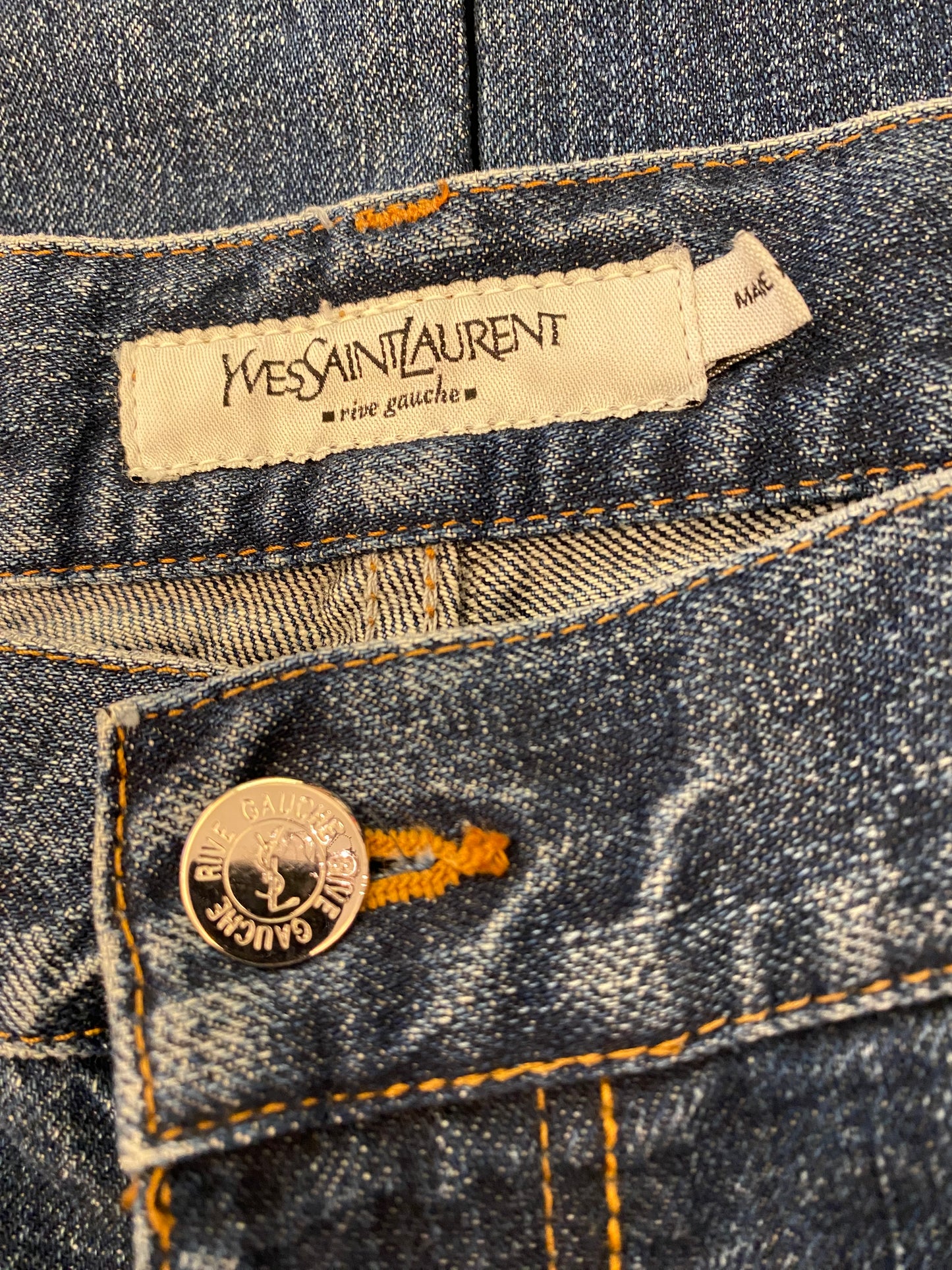 YVES SAINT LAURENT YSL Logo Blue Denim Jeans Size 40/42