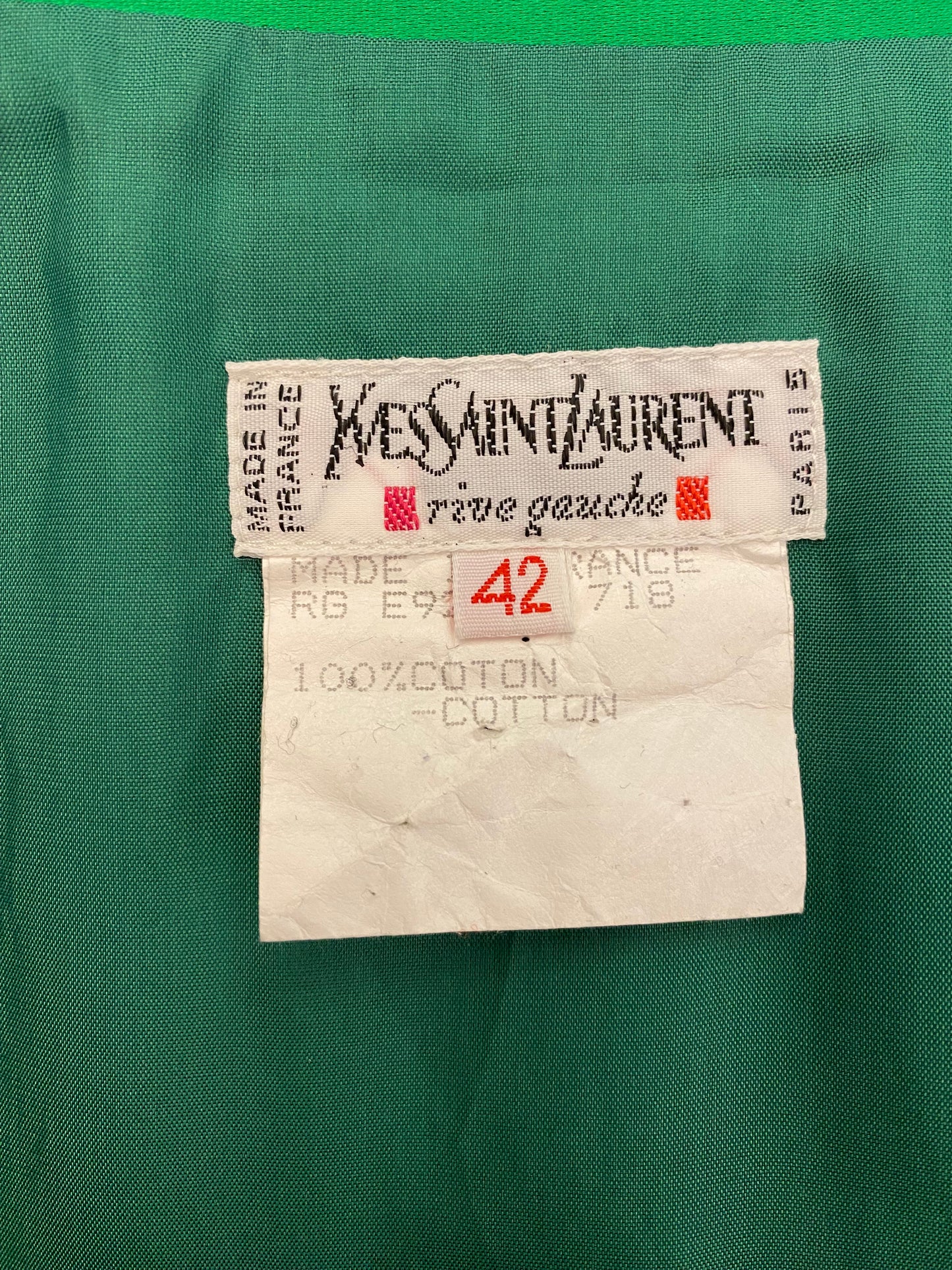 YVES SAINT LAURENT Green Cotton Skirt Size Fr 42