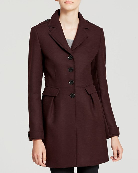 BURBERRY Burgundy Blend Wool Coat Size 34