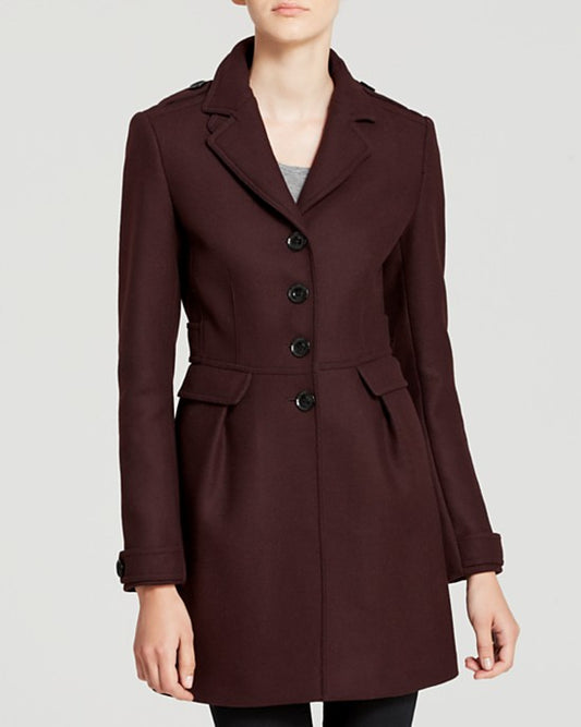 BURBERRY Burgundy Blend Wool Coat Size 34