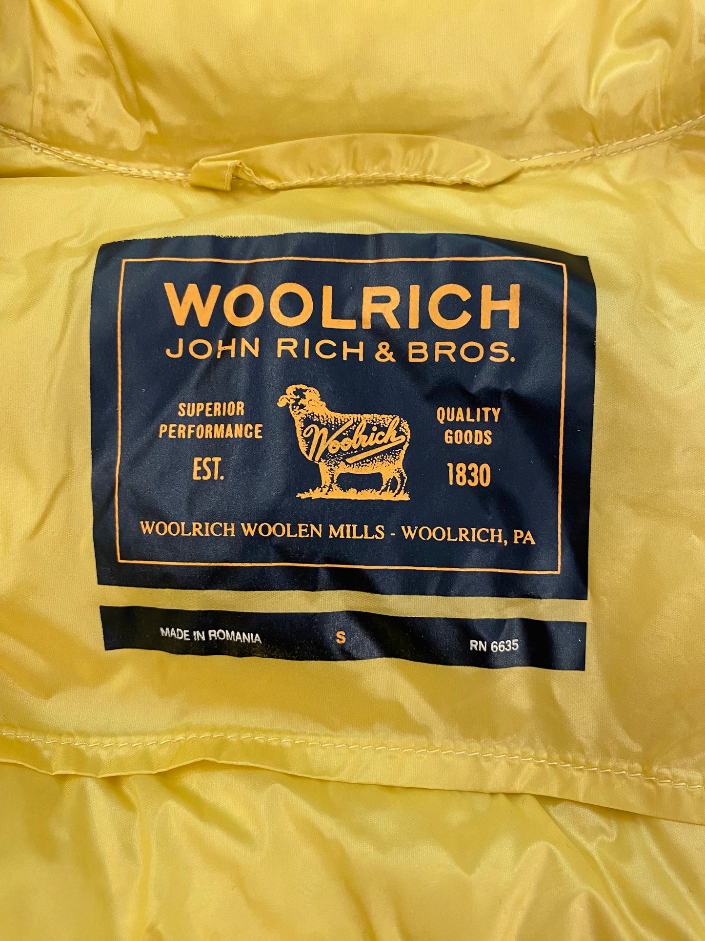 WOOLRICH Yellow Down Jacket Size S