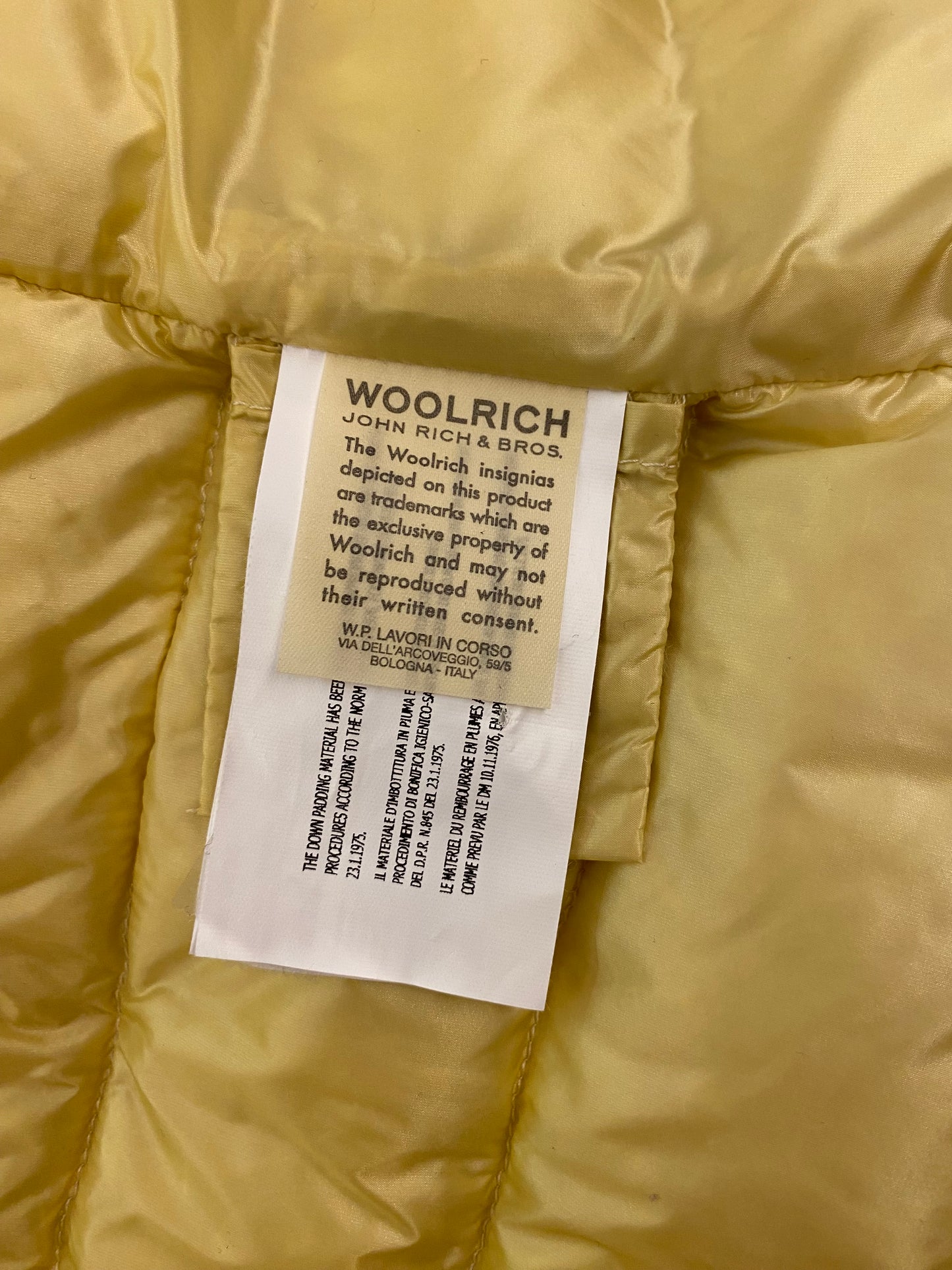 WOOLRICH Yellow Down Jacket Size S