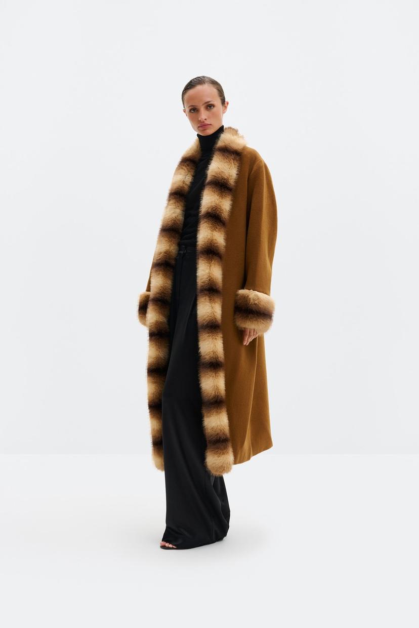 ANOUK YVE Faux Fur Wool Coat in Camel by MALINA Size 36