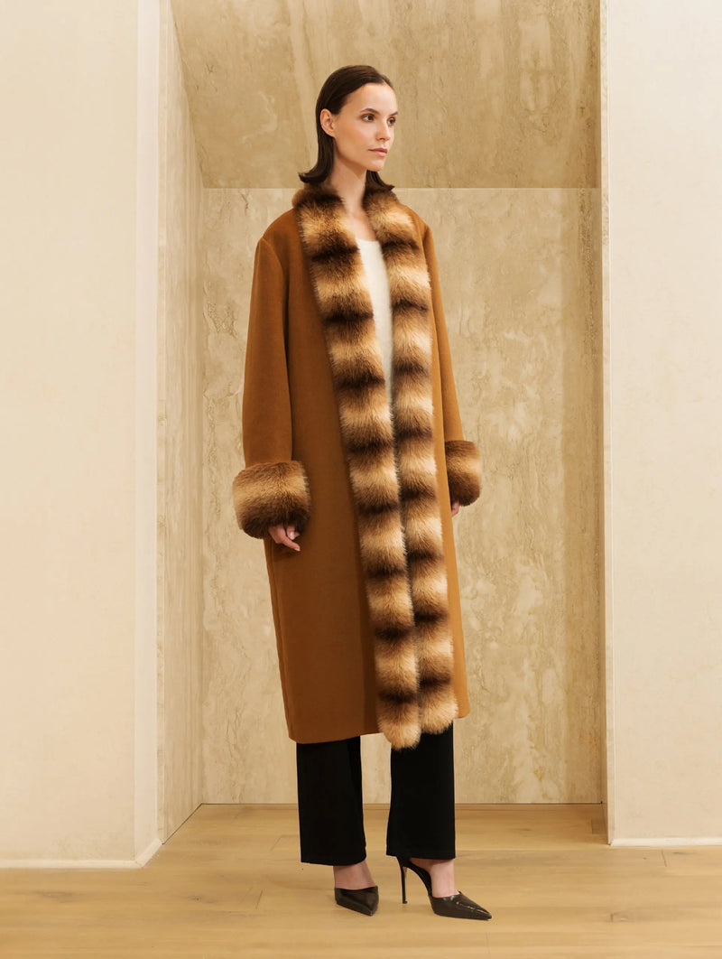 ANOUK YVE Faux Fur Wool Coat in Camel by MALINA Size 36