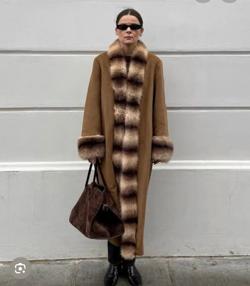 ANOUK YVE Faux Fur Wool Coat in Camel by MALINA Size 36