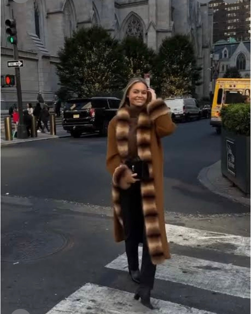 ANOUK YVE Faux Fur Wool Coat in Camel by MALINA Size 36