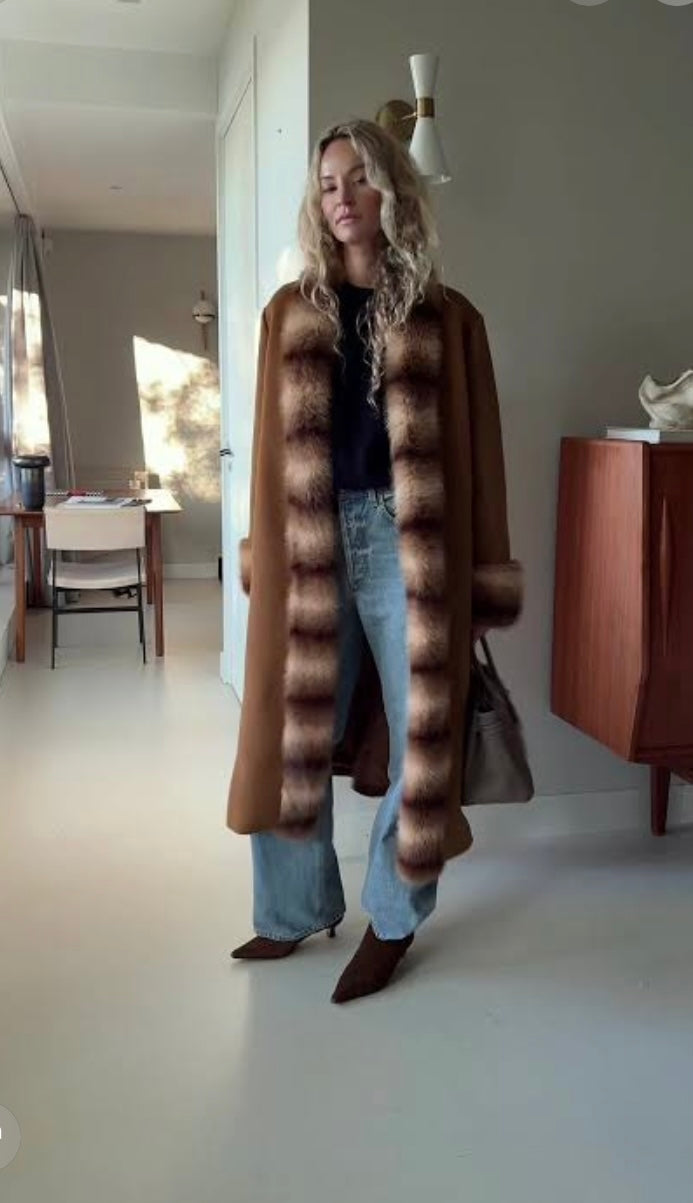 ANOUK YVE Faux Fur Wool Coat in Camel by MALINA Size 36