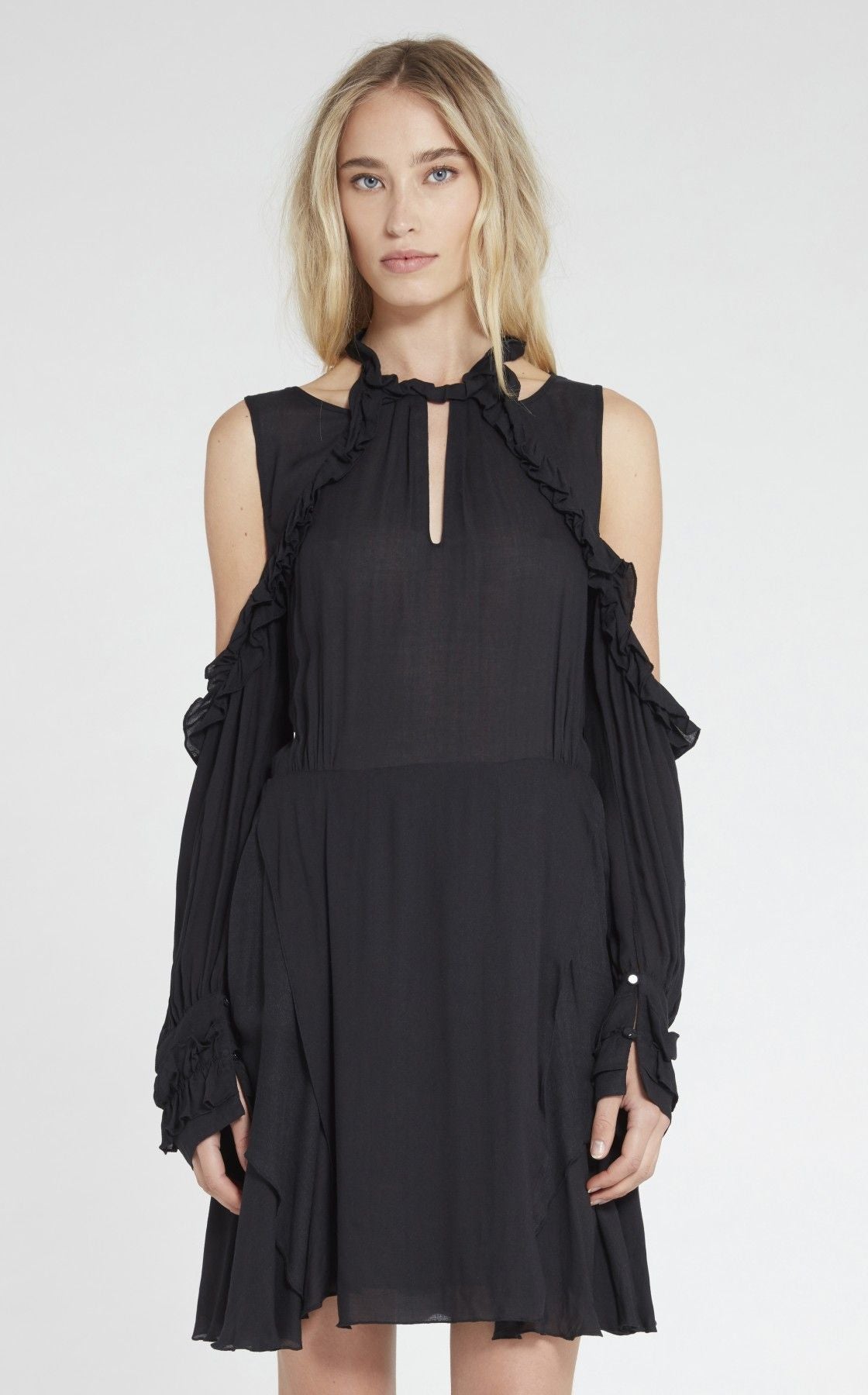 IRO Cold-Shoulder Ruffled Mini Dress Size 34