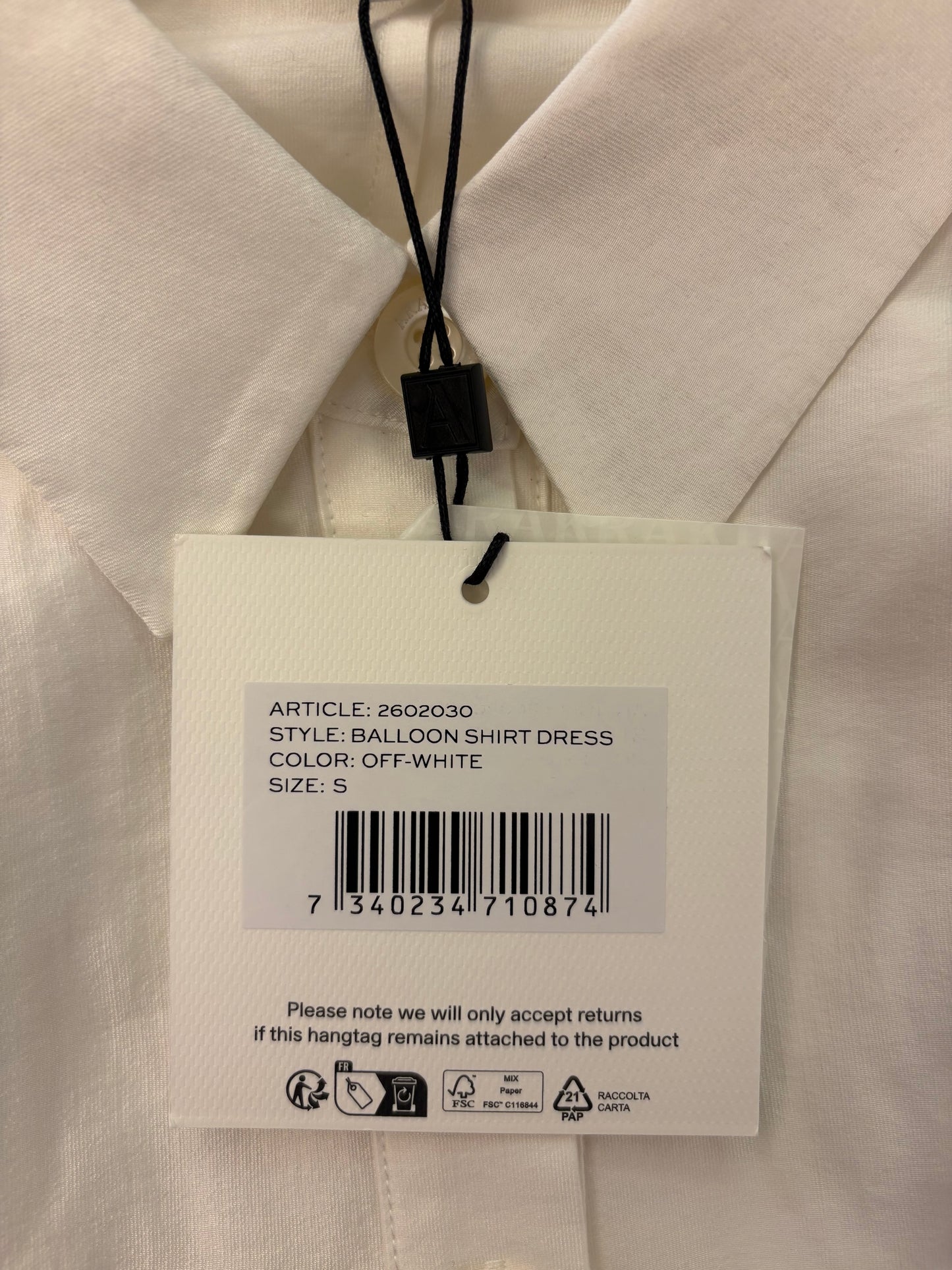 ARAKII Balloon Shirt Dress Off-White Size S