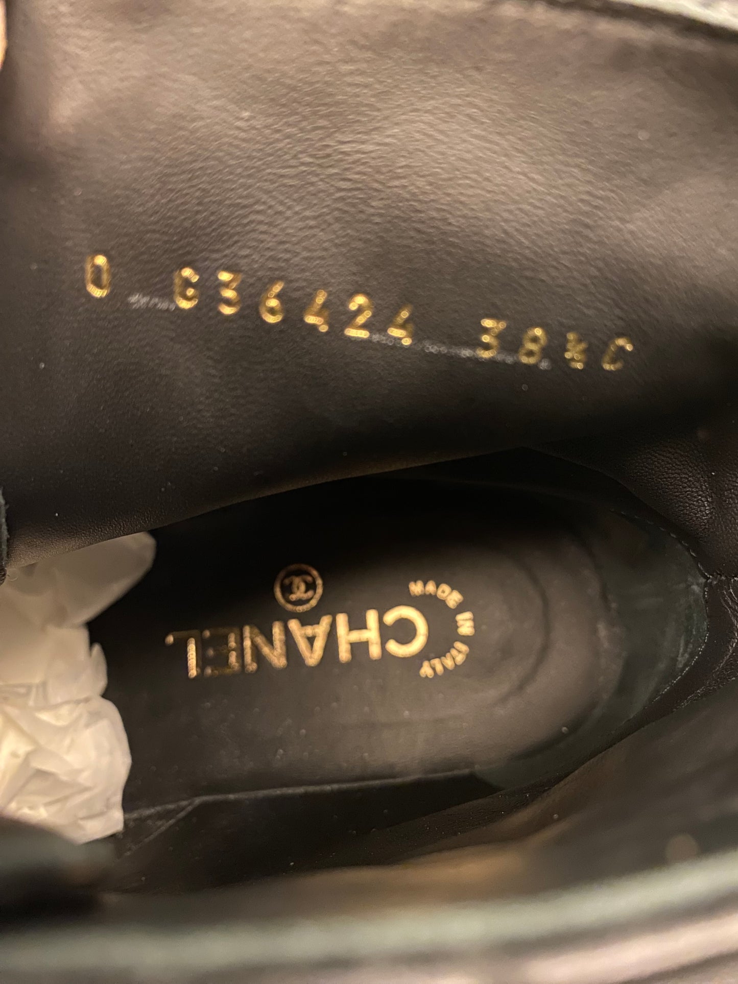 CHANEL Leather CC Chain Link Logo Boots Size 38,5