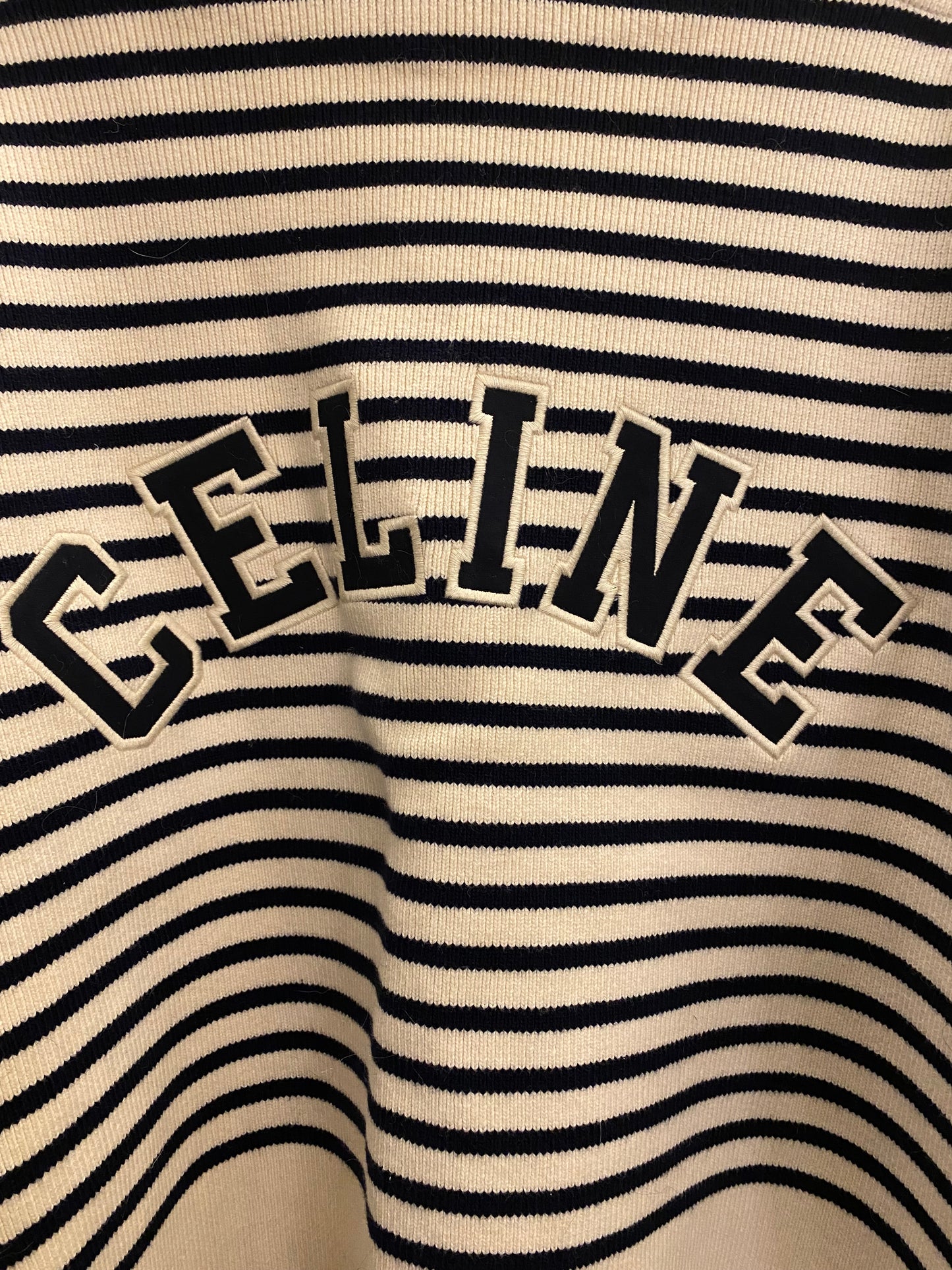 CELINE Striped Logo Boatneck Sweater Size M