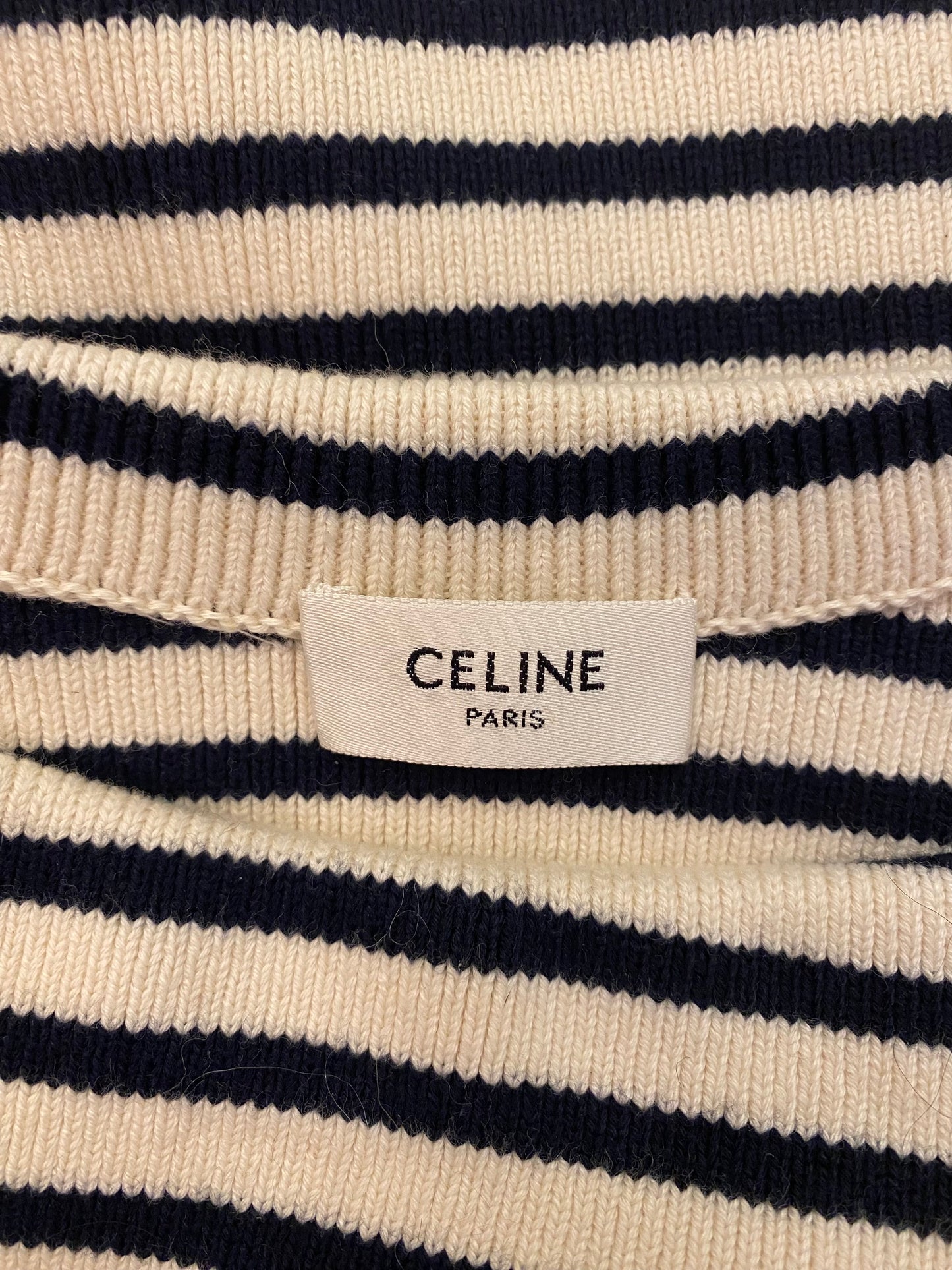 CELINE Striped Logo Boatneck Sweater Size M