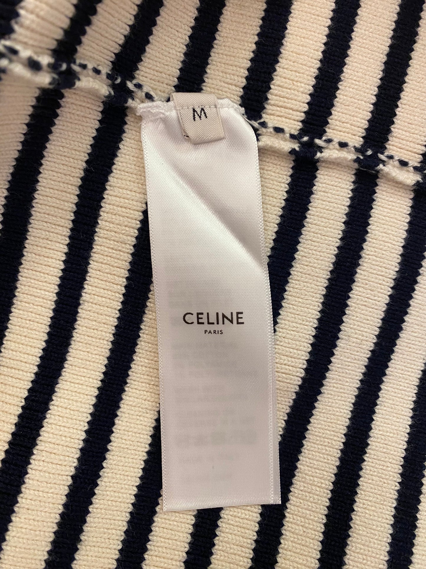 CELINE Striped Logo Boatneck Sweater Size M