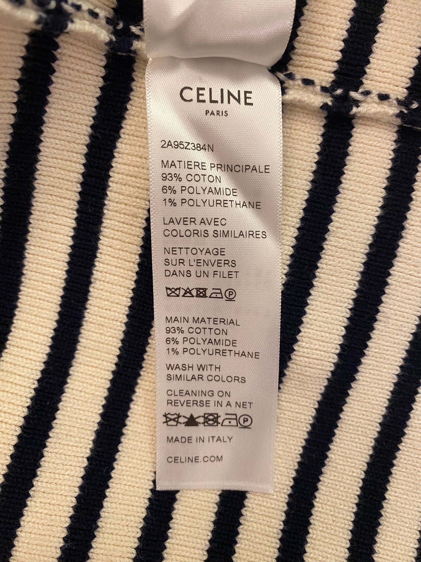 CELINE Striped Logo Boatneck Sweater Size M