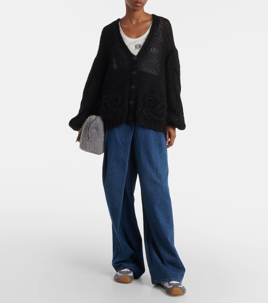 LOEWE Anagram Embroidered Mohair Cardigan Size XS