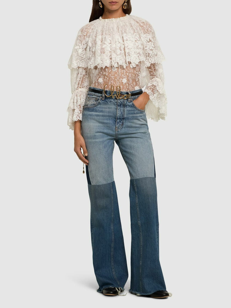 CHLOE Floral Lace Embroidered Blouse Size S