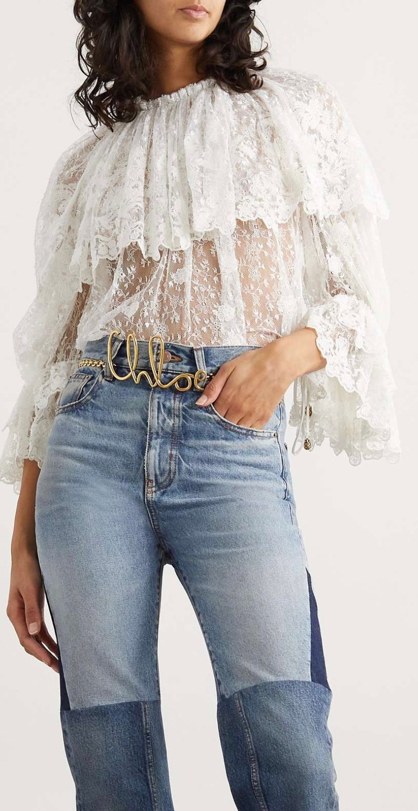 CHLOE Floral Lace Embroidered Blouse Size S