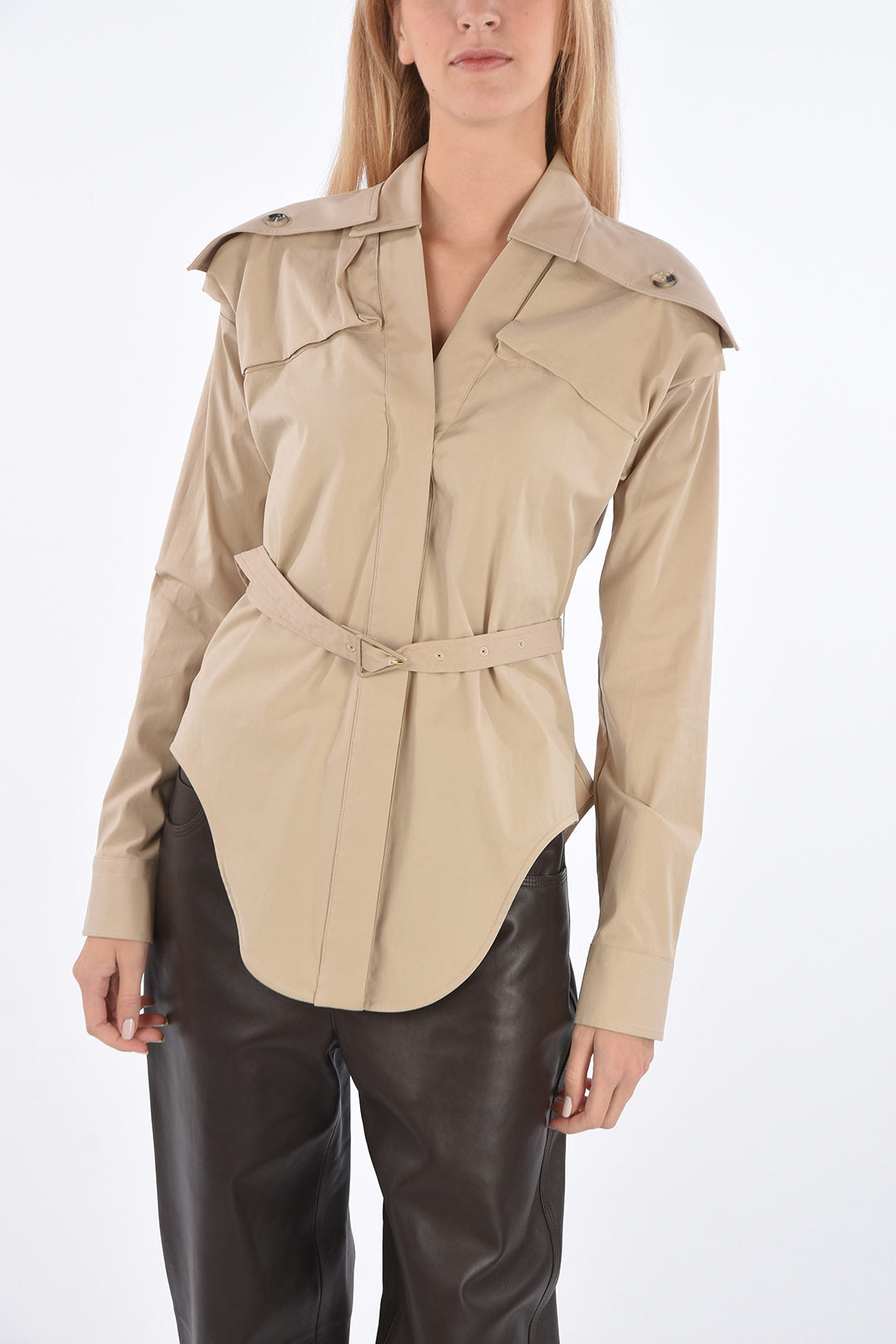 BOTTEGA VENETA Beige Belted Shirt Size It 42