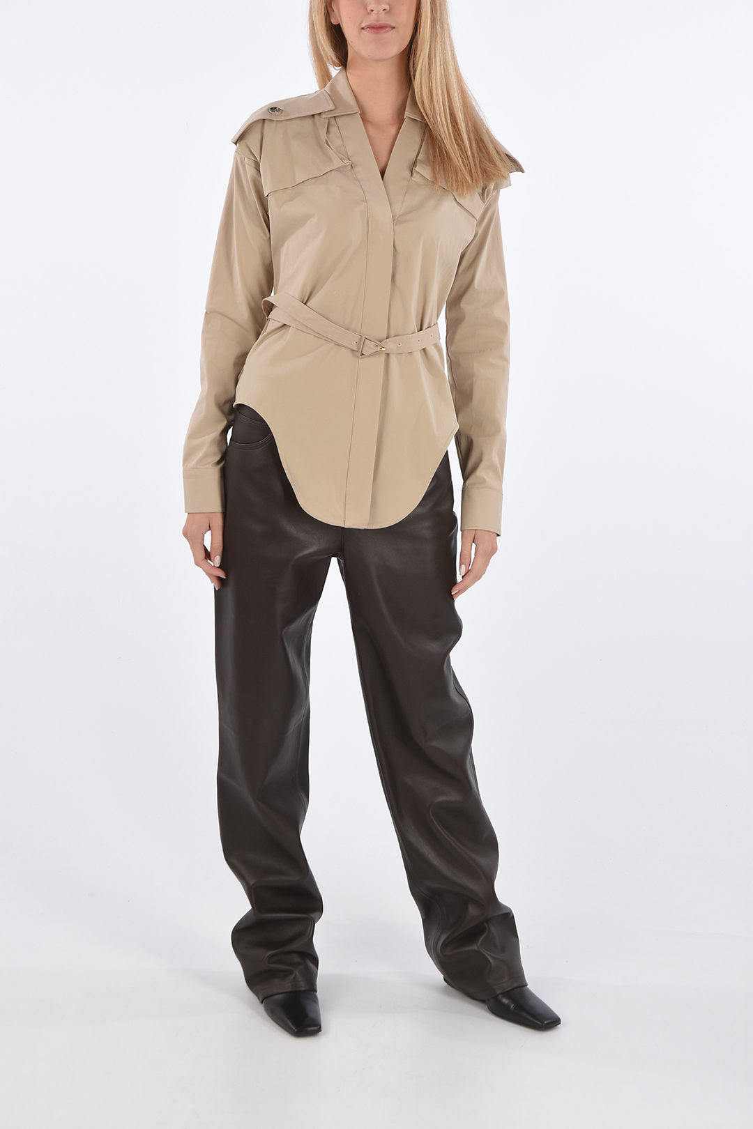 BOTTEGA VENETA Beige Belted Shirt Size It 42