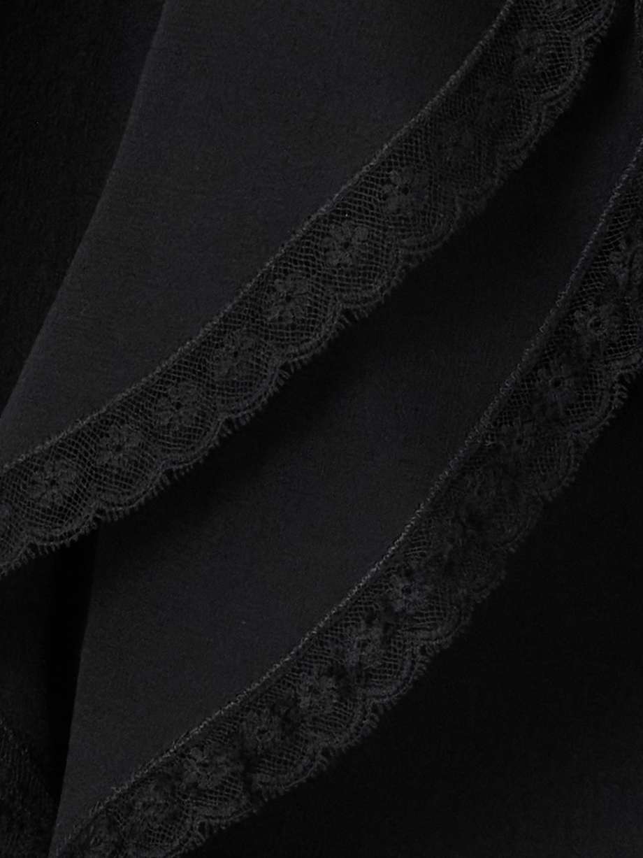 CHLOÉ Lace-Trimmed Pleated Silk-Chiffon Blouse Size S