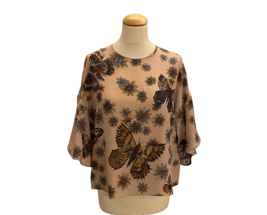 VALENTINO Butterfly Print Silk Top Size It 44 Eu 38
