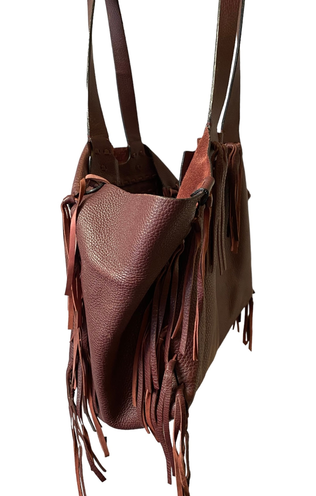 VALENTINO Leather Fringe Tote Bag