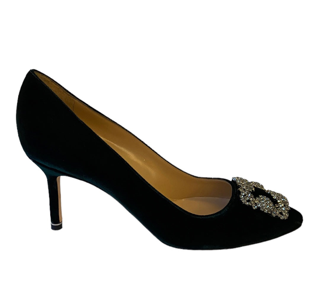 MANOLO BLAHNIK Crystal-Embellished Velvet Pumps Size 40