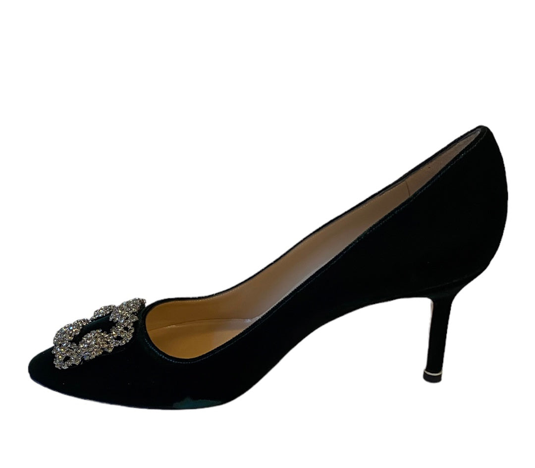 MANOLO BLAHNIK Crystal-Embellished Velvet Pumps Size 40