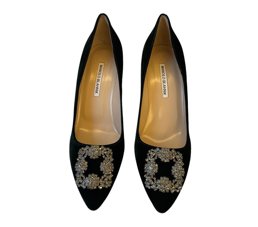 MANOLO BLAHNIK Crystal-Embellished Velvet Pumps Size 40