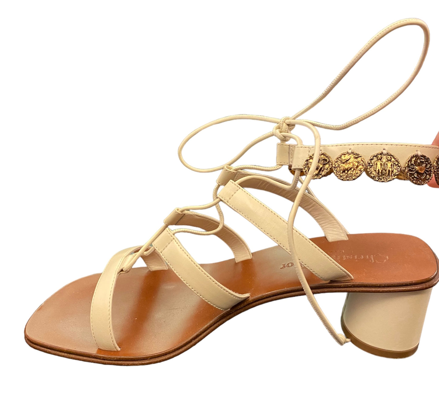 CHRISTIAN DIOR White Leather Zodiac Sandals Size 37,5