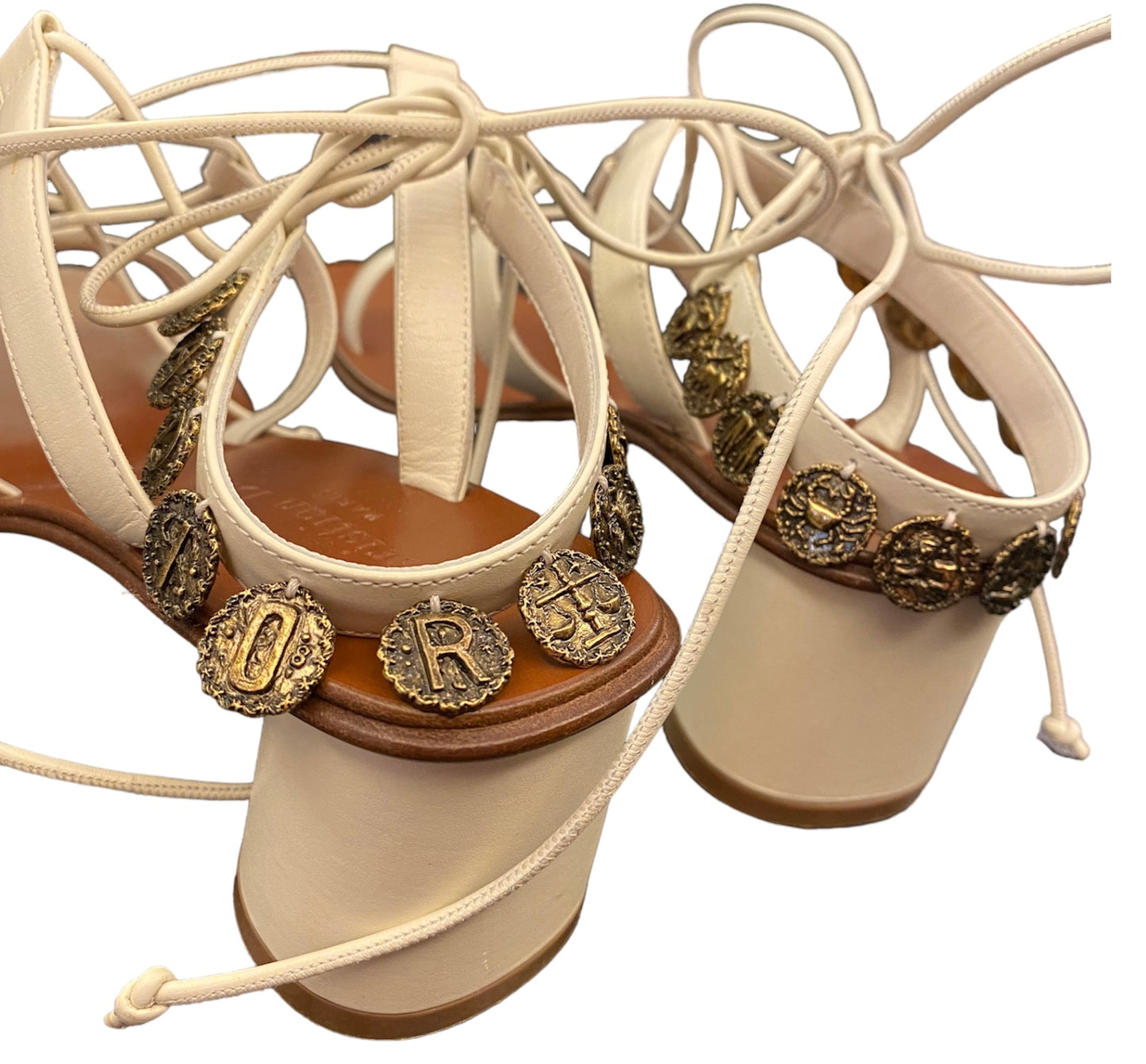 CHRISTIAN DIOR White Leather Zodiac Sandals Size 37,5