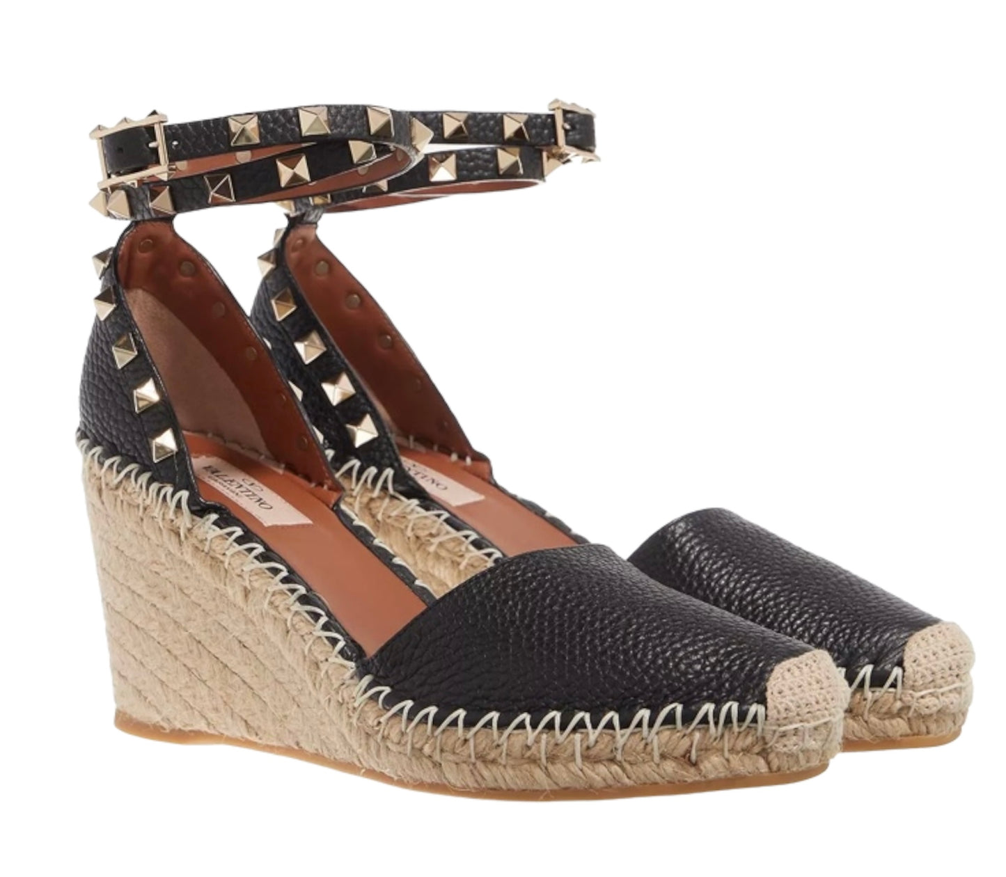 VALENTINO Black Rockstud Espadrille Wedge Size 37