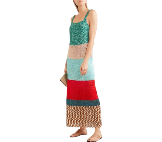 MISSONI Color-block Crochet-Knit Maxi Dress Size It 40 Eu 36