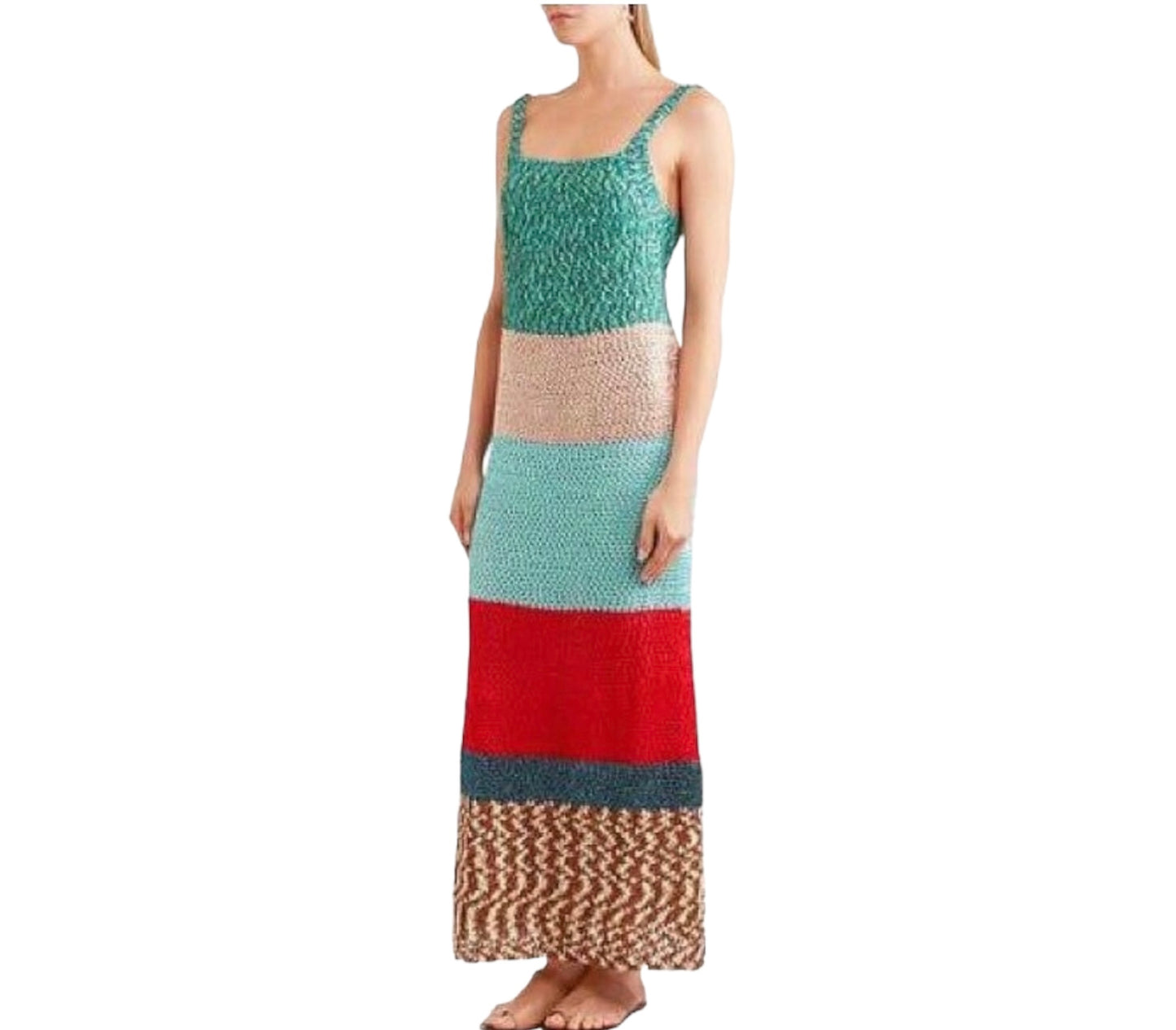 MISSONI Color-block Crochet-Knit Maxi Dress Size It 40 Eu 36