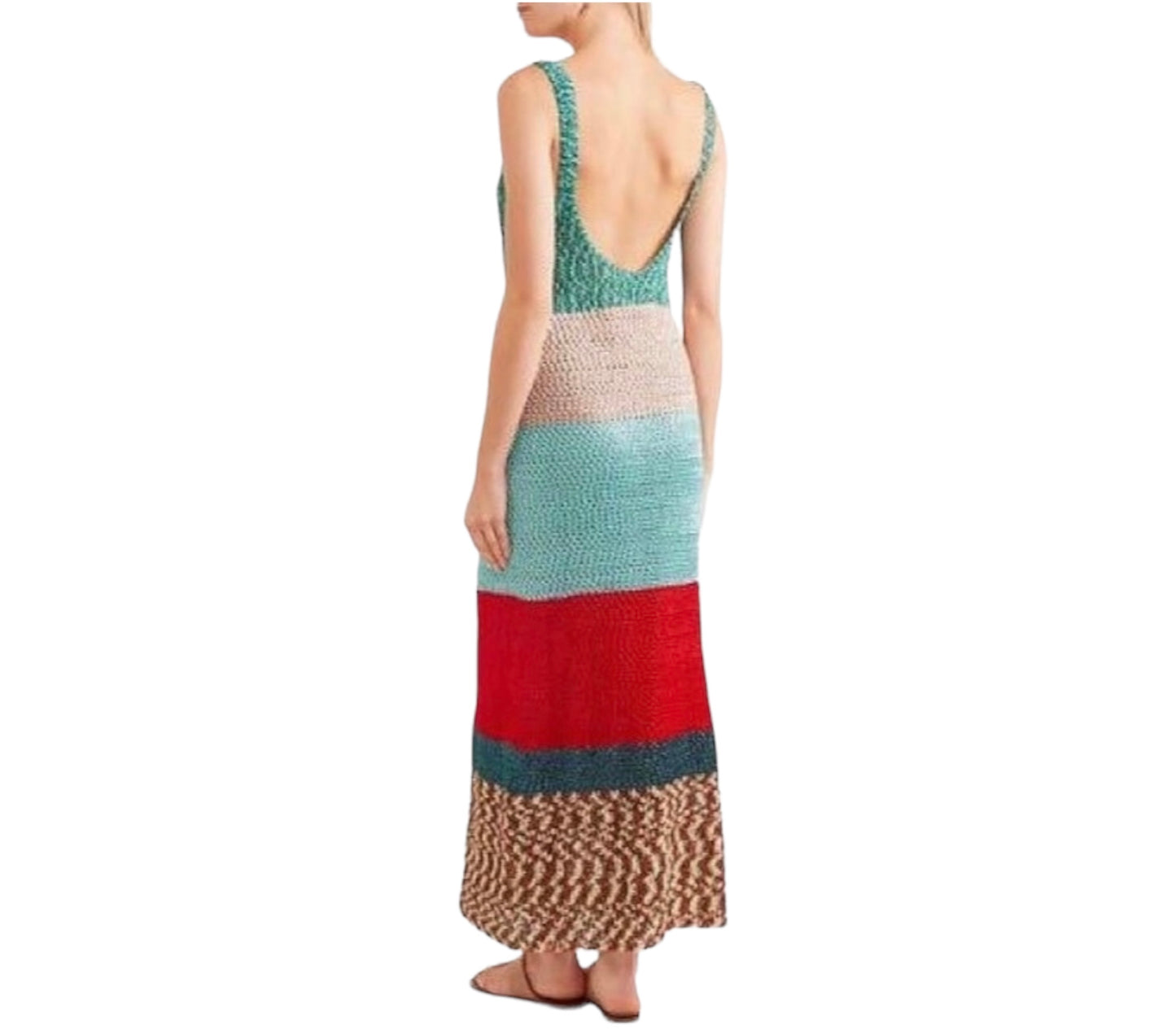 MISSONI Color-block Crochet-Knit Maxi Dress Size It 40 Eu 36