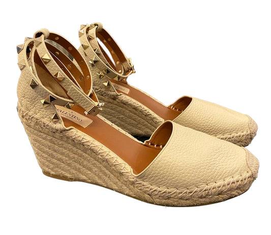 VALENTINO Off White Rockstud Espadrille Wedge Size 39