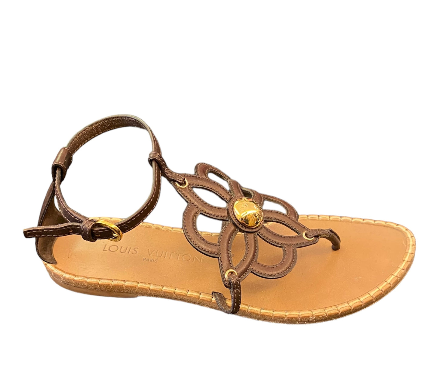 LOUIS VUITTON Leather Fidji Thong Ankle Strap Sandals Size 35,5