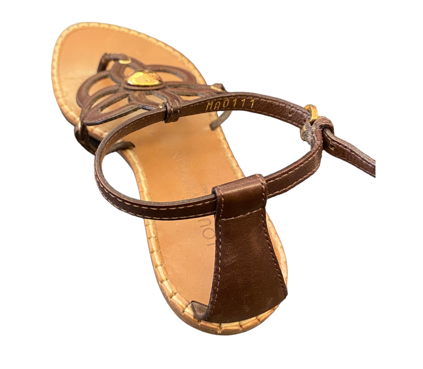 LOUIS VUITTON Leather Fidji Thong Ankle Strap Sandals Size 35,5