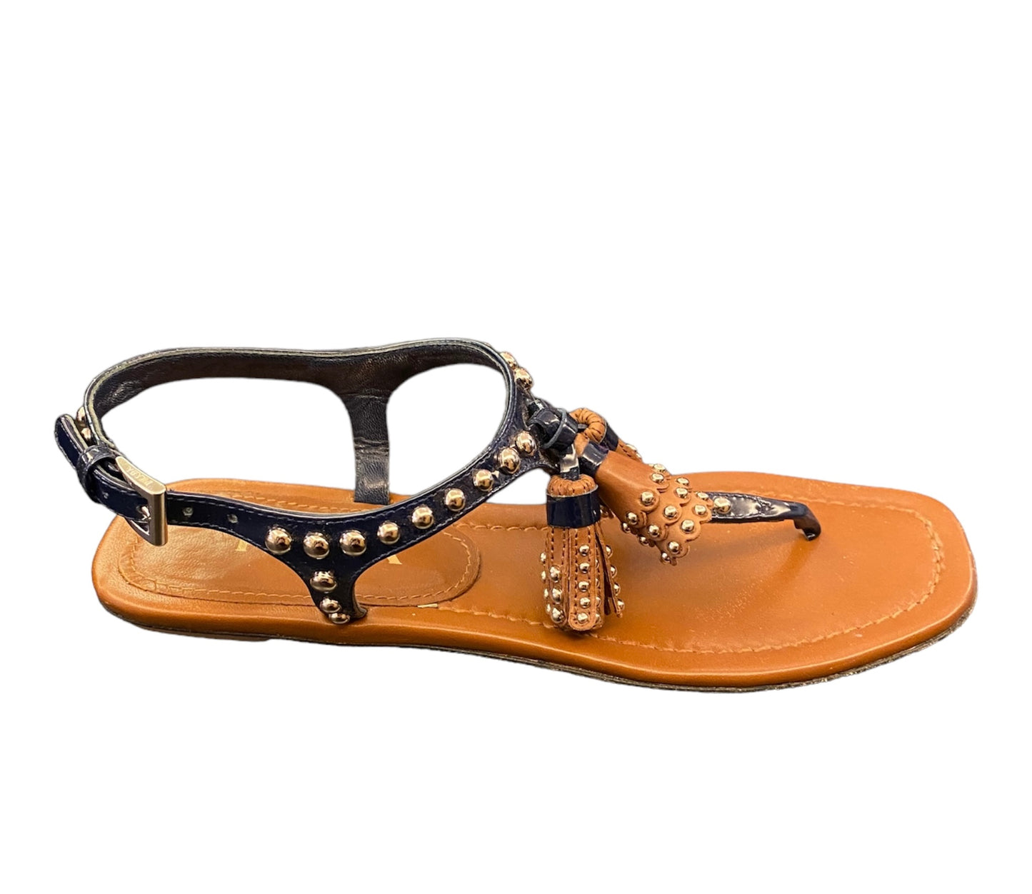 PRADA Blue Studded Patent Tassel Sandals Size 36,5