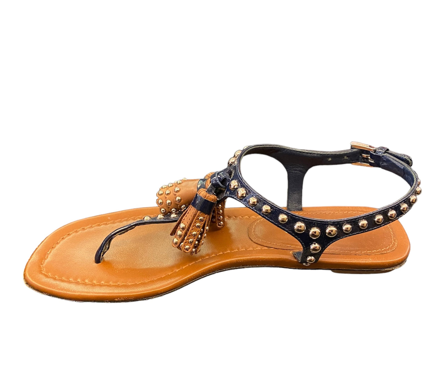 PRADA Blue Studded Patent Tassel Sandals Size 36,5