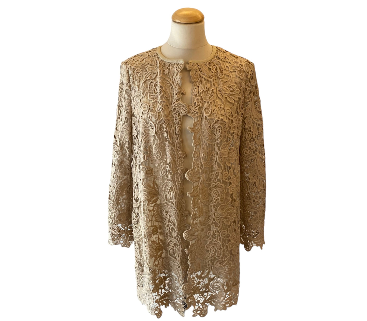 RALPH LAUREN Black Label Beige Cotton Lace Open Front Coat Size 10