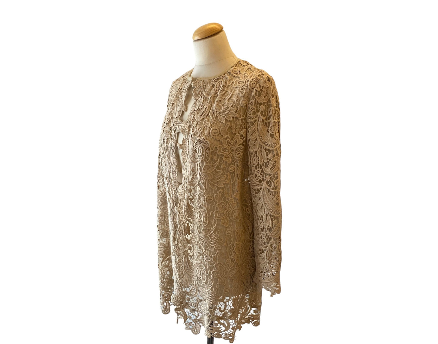 RALPH LAUREN Black Label Beige Cotton Lace Open Front Coat Size 10